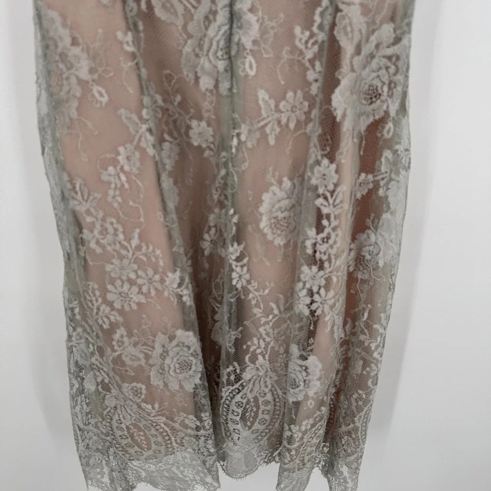 Rickie Freeman Teri Jon Nites‎ Slip Dress Prom Gray Floral Lace Overlay Back Zip